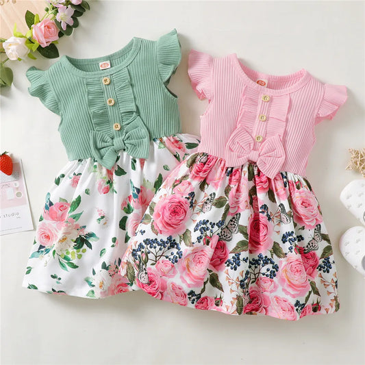 Little Girl Princess Dress, Sleeveless Floral Clothes