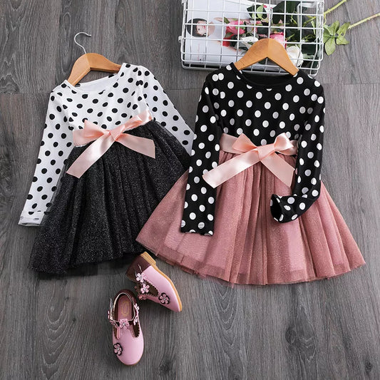 Polka Dot Tulle Kids Princess Dresses for Girls Spring