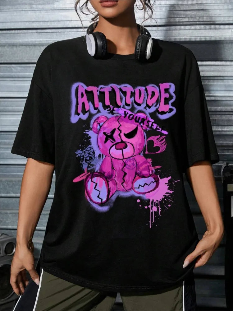 Attitude Be Your Self Bear Graphic Tees Short Sleeve Streetwear