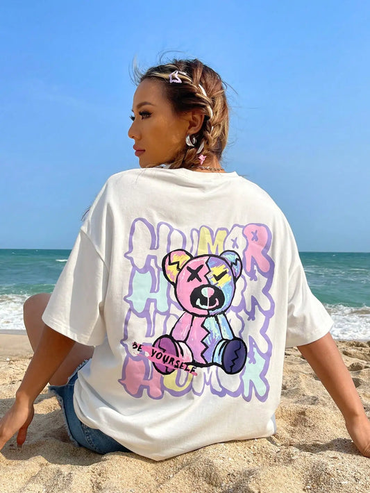 Doodle Puppet Bear Women Cotton T-shirts